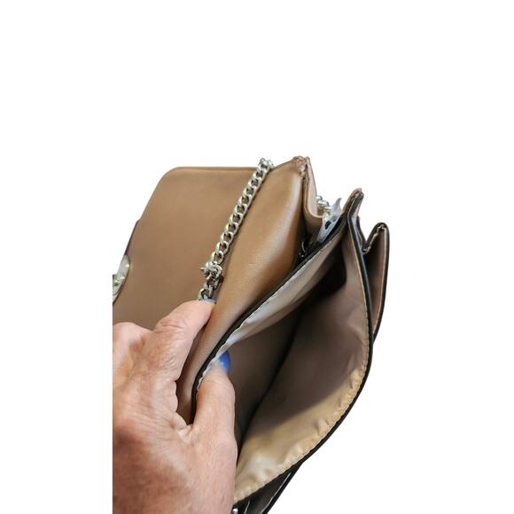 Nine West Taupe Faux Leather Crossbody Purse – Chain Strap, Double Compartment - Picture 6 of 7